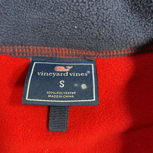 VINEYARD VINES 3 Pocket Fleece Full Zip Navy Red Navy Logo Jacket Small - Picture 2 of 10